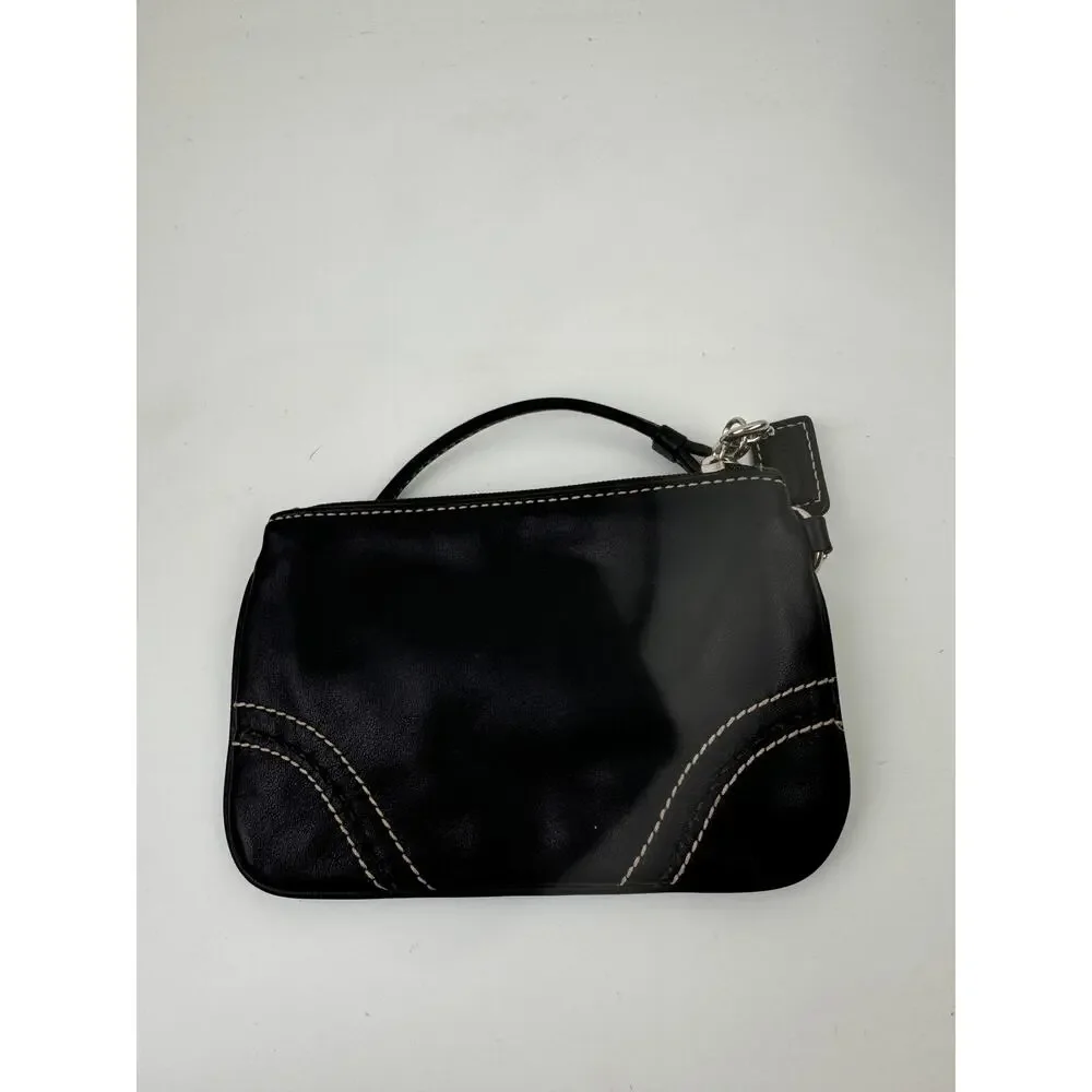 COACH Black Handbag Leather Embossed Logo Zip Top Detachable Wristlet Wallet